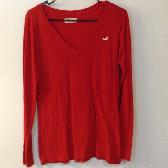 Hollister Tops Hollister Red Long Sleeve V Neck Tshirt Sz Med